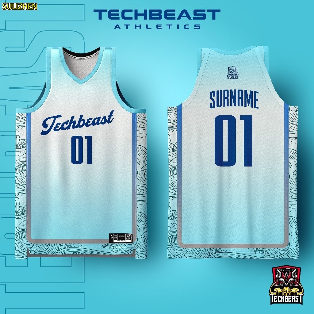 Azure Full Sublimation Basketball Jersey Techbeast ( CUSTOM NAME ...