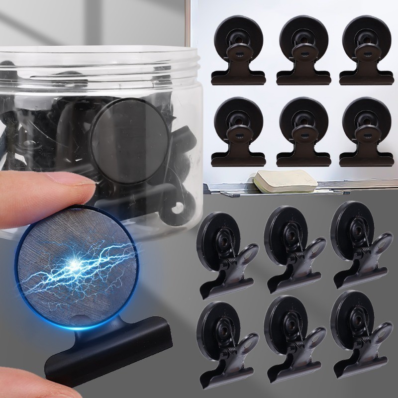 1/5Pcs Black Round Magnet Clips - Metal Magnetic Clamp - Memo Note ...