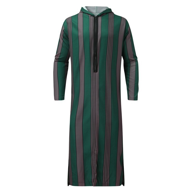 Men's Muslim Robe Striped Thobe Men Islamic Muslim Kaftan Long Vintage ...