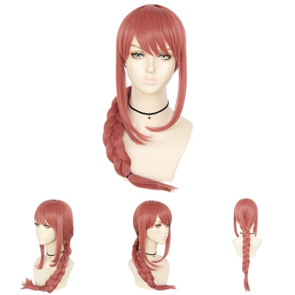 Chainsaw Man Makima Cosplay Wig Pink Braid Hair Headwear Halloween ...