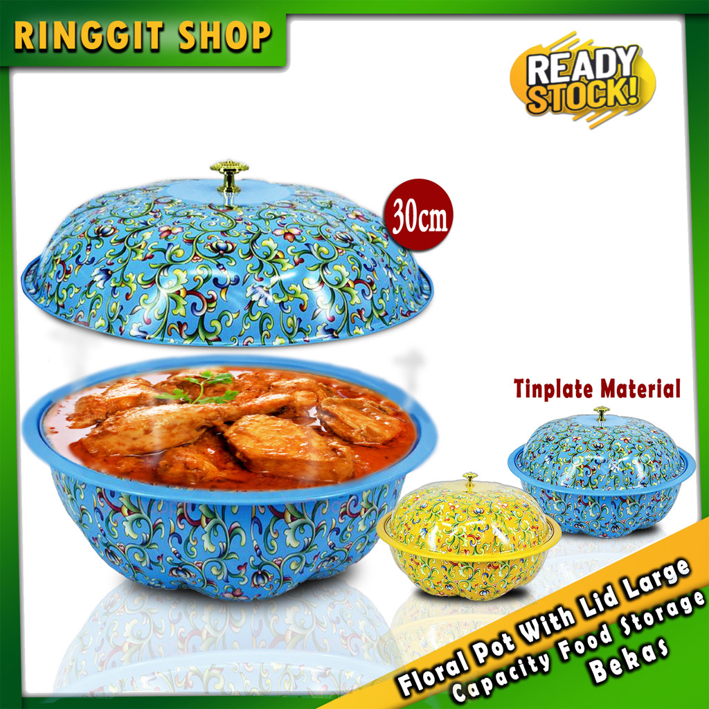 Ringgit Shop Floral Pot With Lid 30cm Large Capacity Food Storage ...