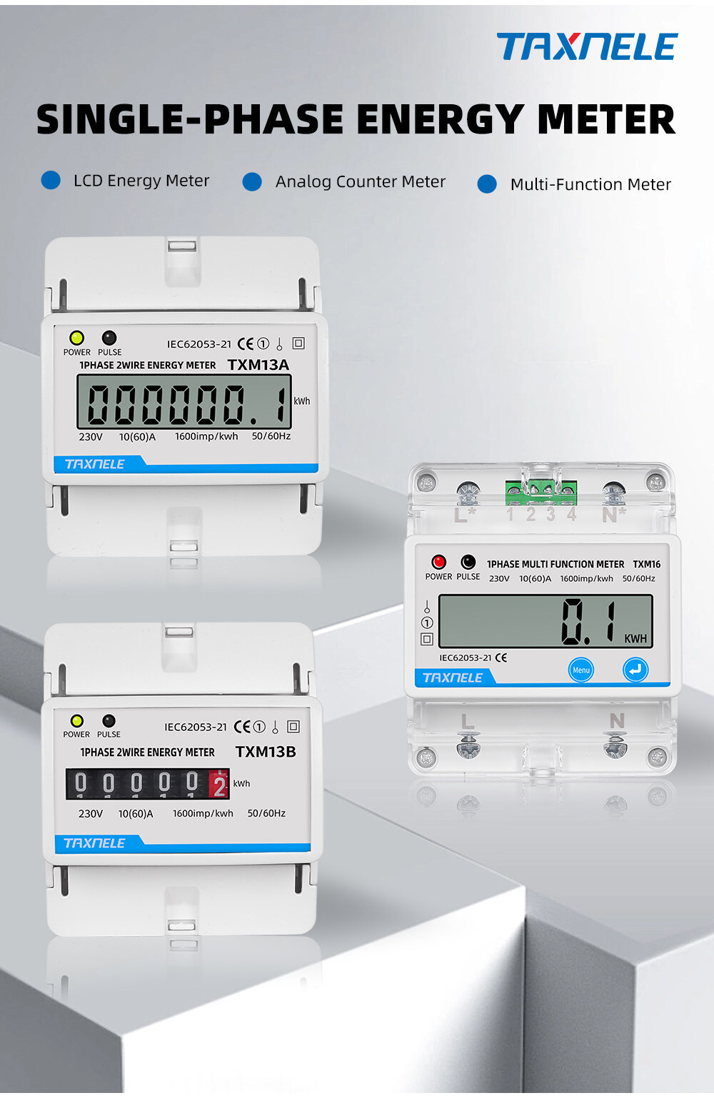 Din Rail Digital Power Energy Meter Single Phase 1P 2 Wire kWh AC 230V ...