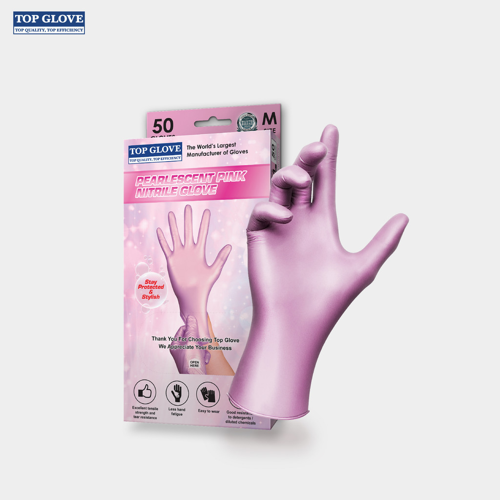 Top Glove Nitrile Disposable Powder Free Glove Pearlescent Pink