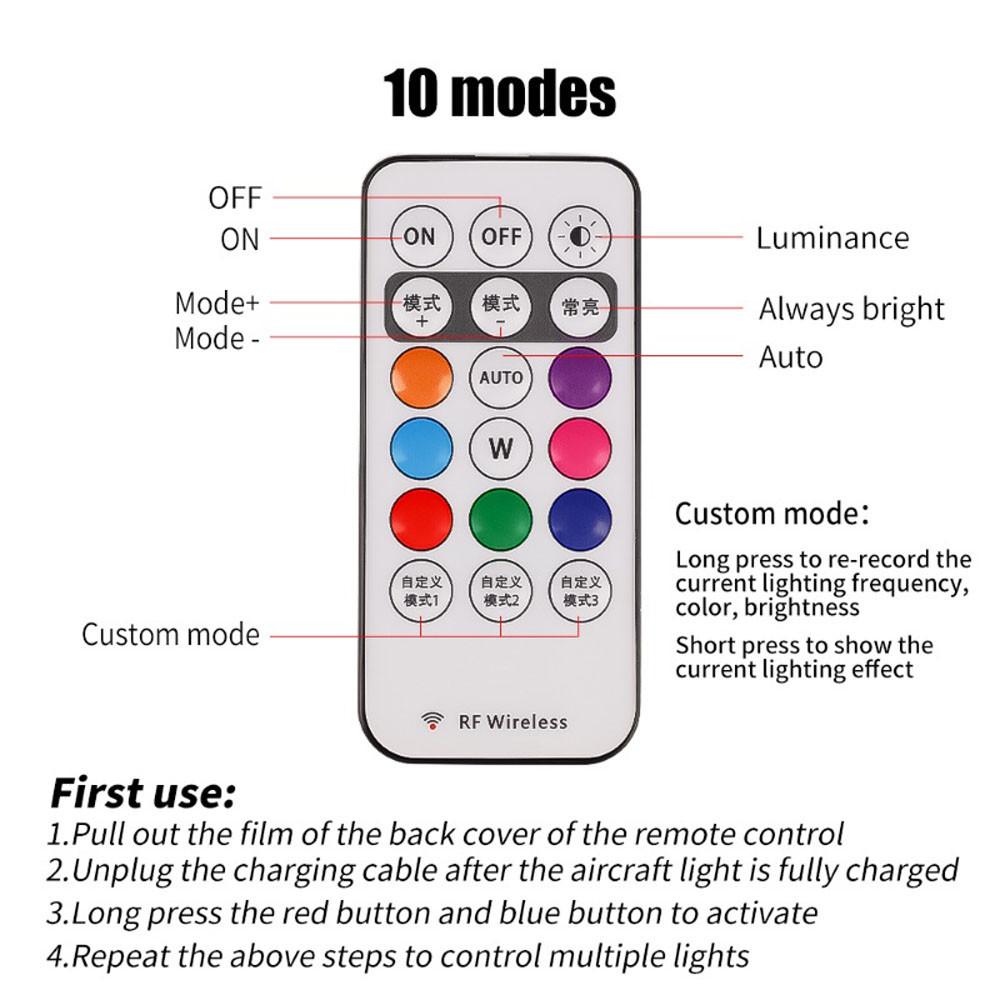 6Pcs Wireless USB Rechargeable Remote Control LED Anticollision Safety
