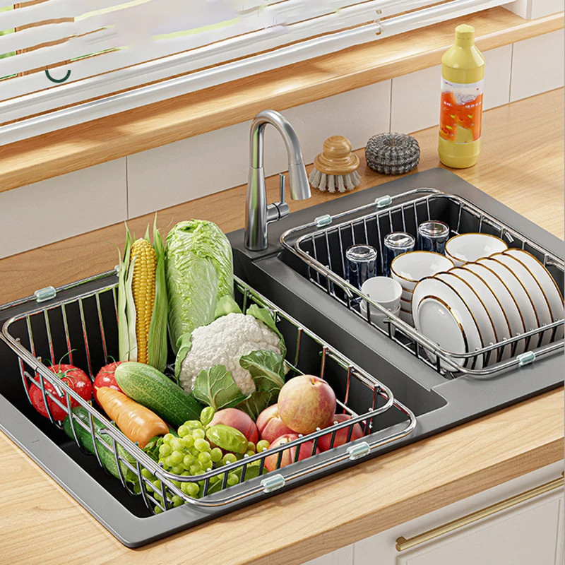 304 Stainless Steel Dish Drying Rack Adjustable Kitchen Sink Dish ...
