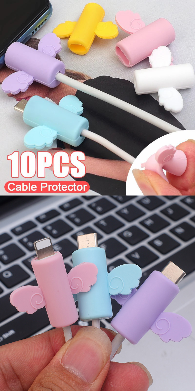 2Pcs/Pair Bowknot Cable Protector - For Type-C, Android, USB-A, for iOS ...