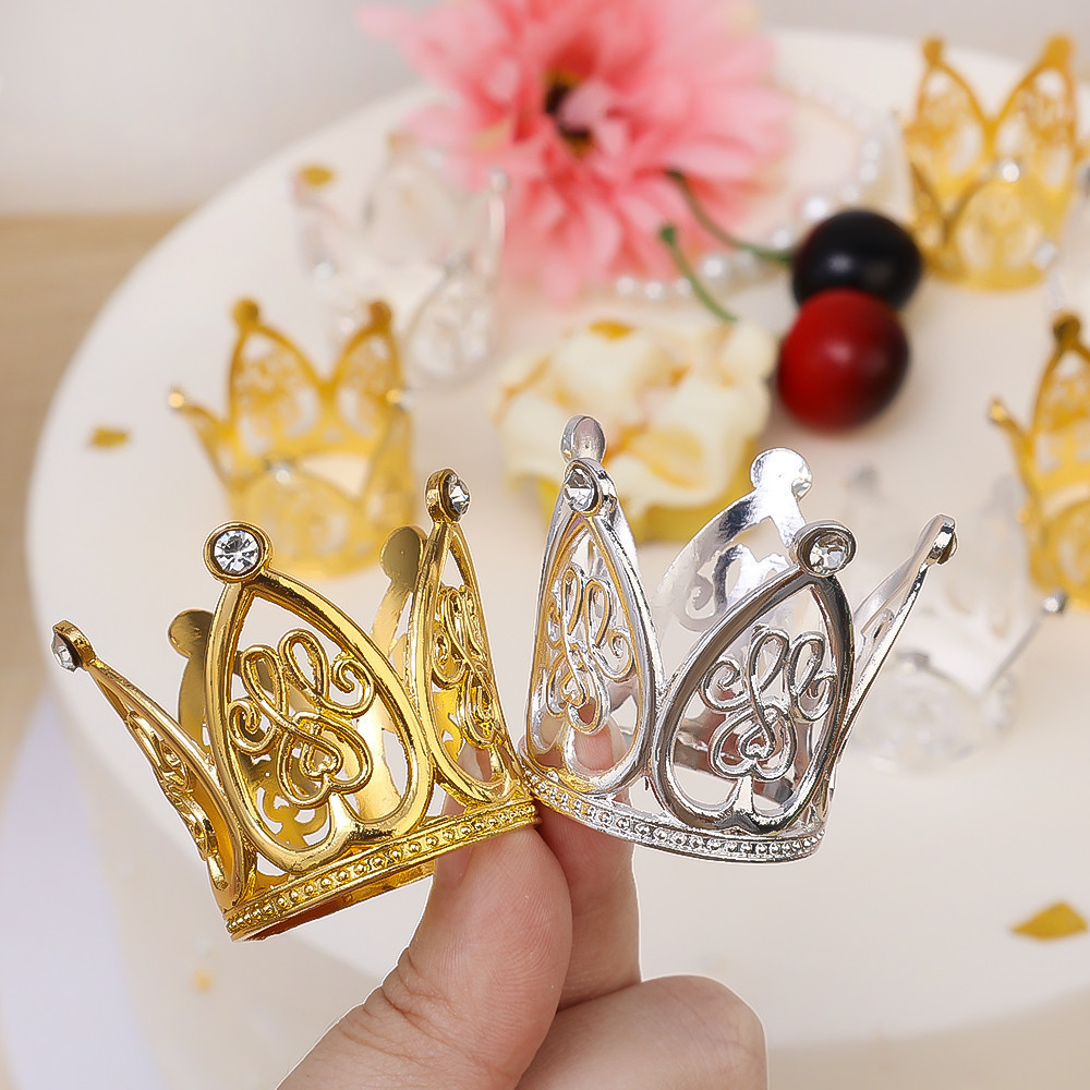 Tiny Baby Small Rhinestone Tiara Crown Gold Mini Crown Cake Topper ...
