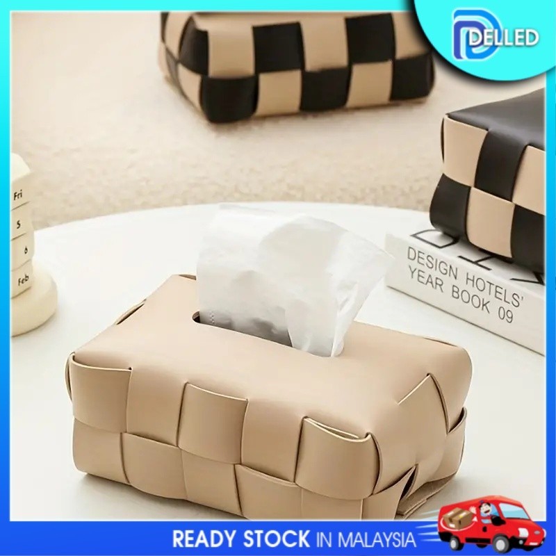 🇲🇾DELED🇲🇾 Modern Knitted Tissue Box Cover PU Leather Tissue Holder ...