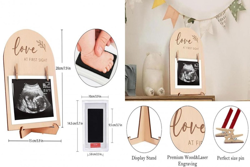 ongong Baby Ultrasound Photo Frame Pregnancy Milestone Frame Wooden ...