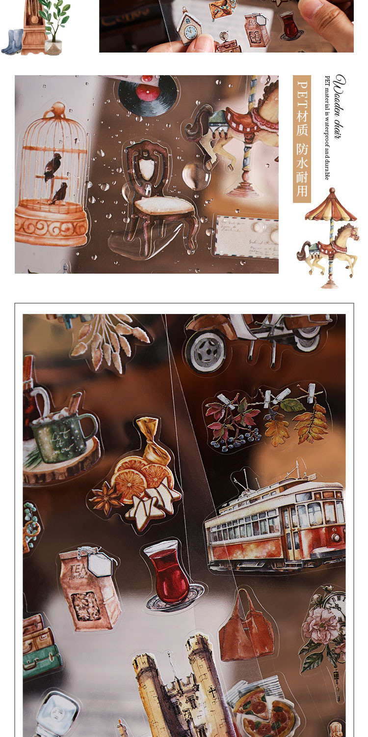 Journamm 6pcs Literary Retro Stickers PET Materials DIY Scrapbooking ...