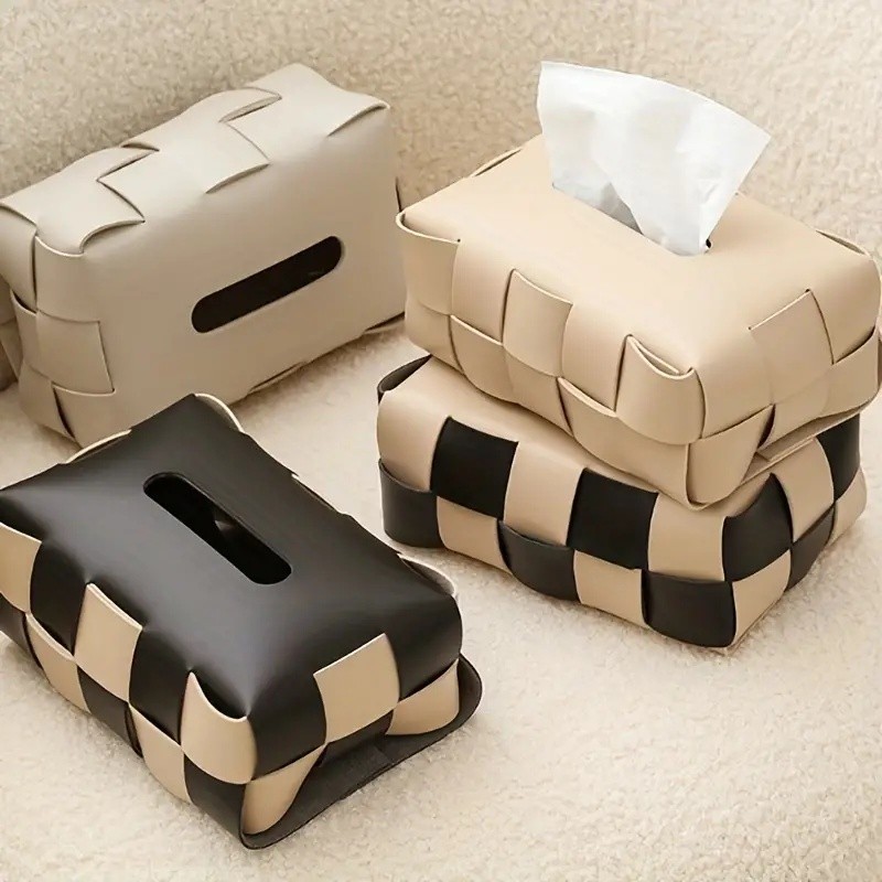 🇲🇾DELED🇲🇾 Modern Knitted Tissue Box Cover PU Leather Tissue Holder ...