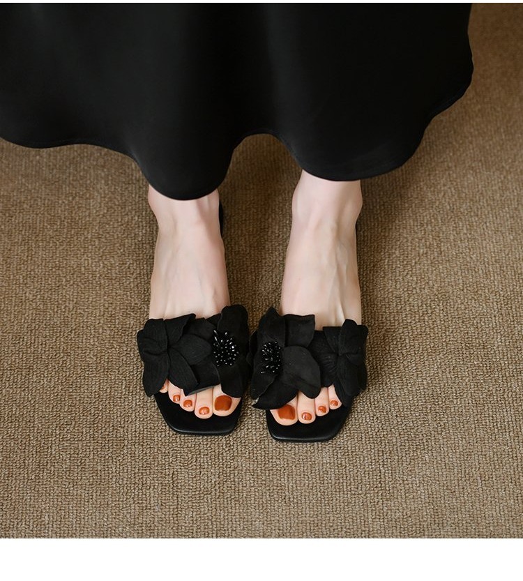 Flat Women Sandals Korean Version Fashion Open Toe PU Flower Casual ...