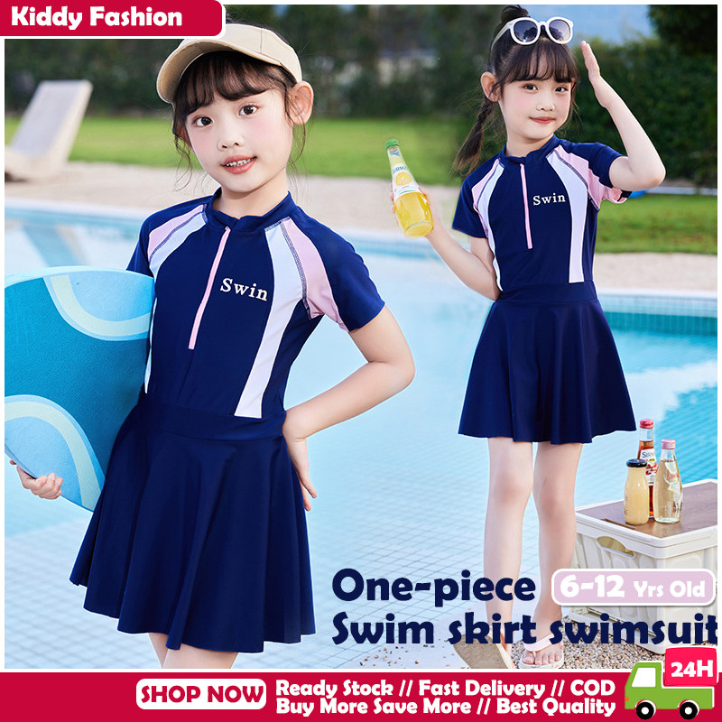 [COD] One-piece Swimwear for Girls 6-12 Yrs Old Kids Swimming Skirt ...