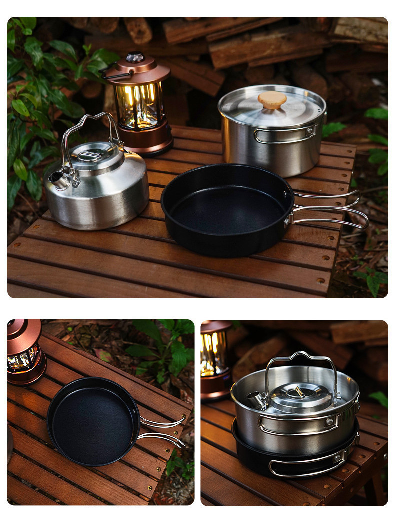 Camping Cooking Set Jacketed Kettle Khemah Camping Stainless Steel Pot ...