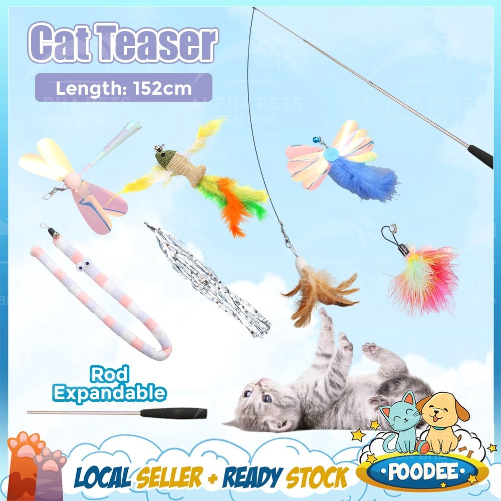 POODEE Teaser Retractable Cat Wand Toy with Replacement Refills with ...