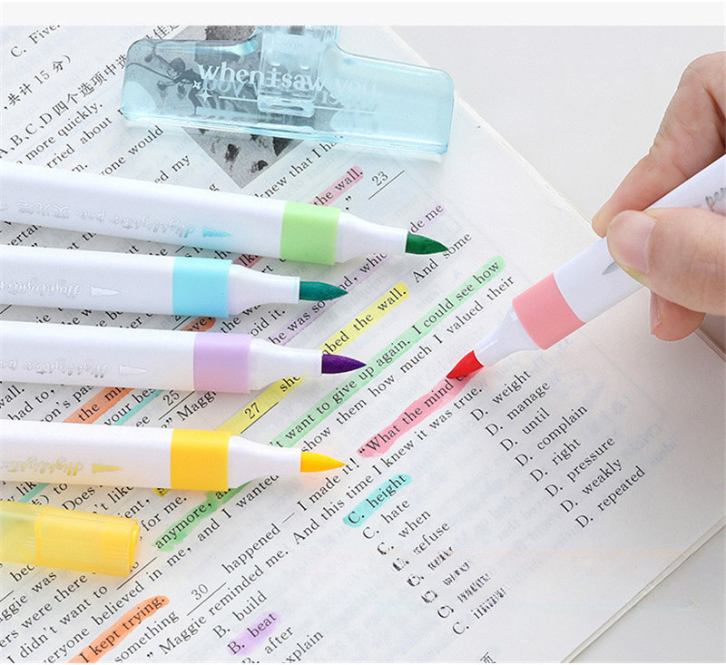 6 Colors Pastel Highlighters Set Soft Tip Bullet Journal Pens Study ...