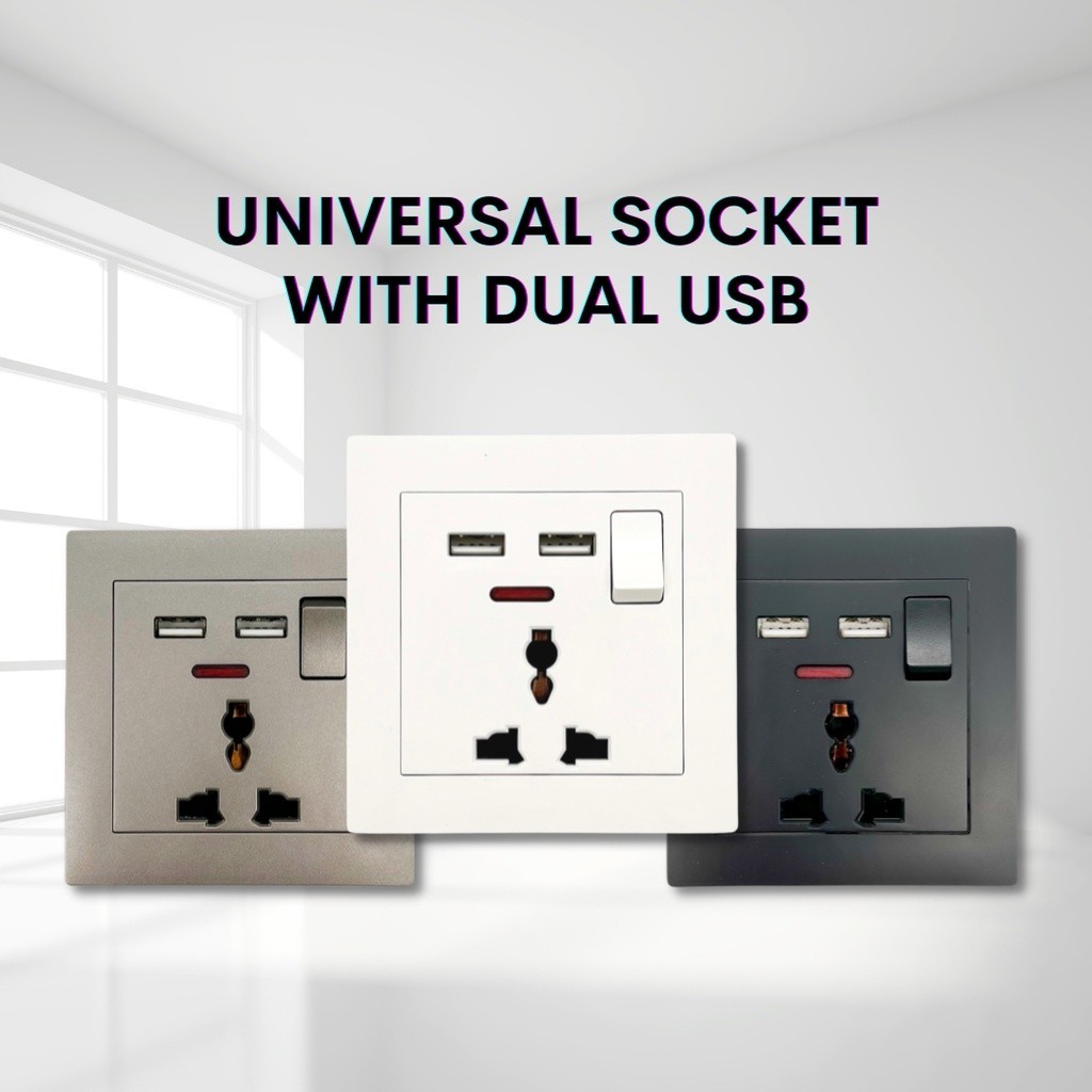 Eurosafe Multi Wall Switch Socket C W 2 Usb White   Silver   Black 