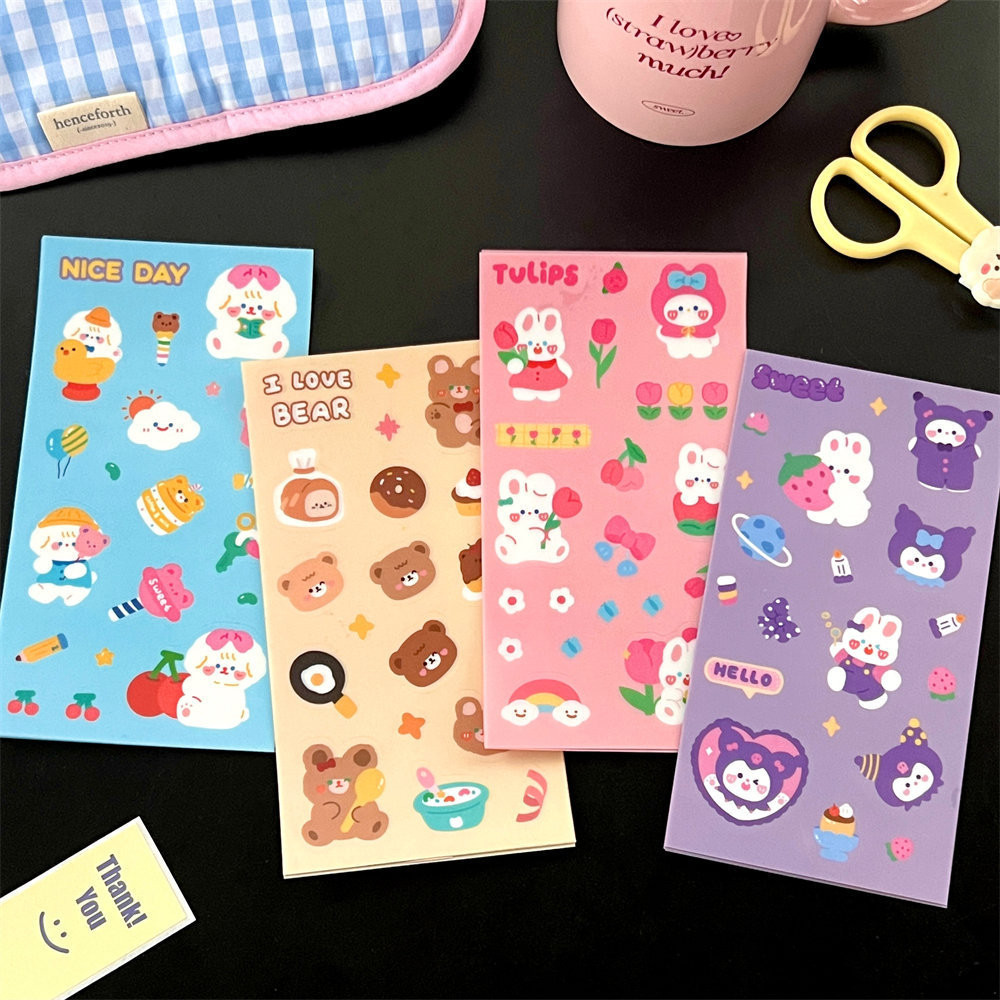 Cute Cartoon Cream Rabbit and Cream Bear Stickers Pack DIY Decorations ...