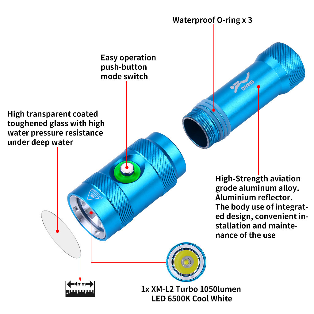 Casual HISWN DM006 Professional Grade Diving Flashlight Scuba Diving ...
