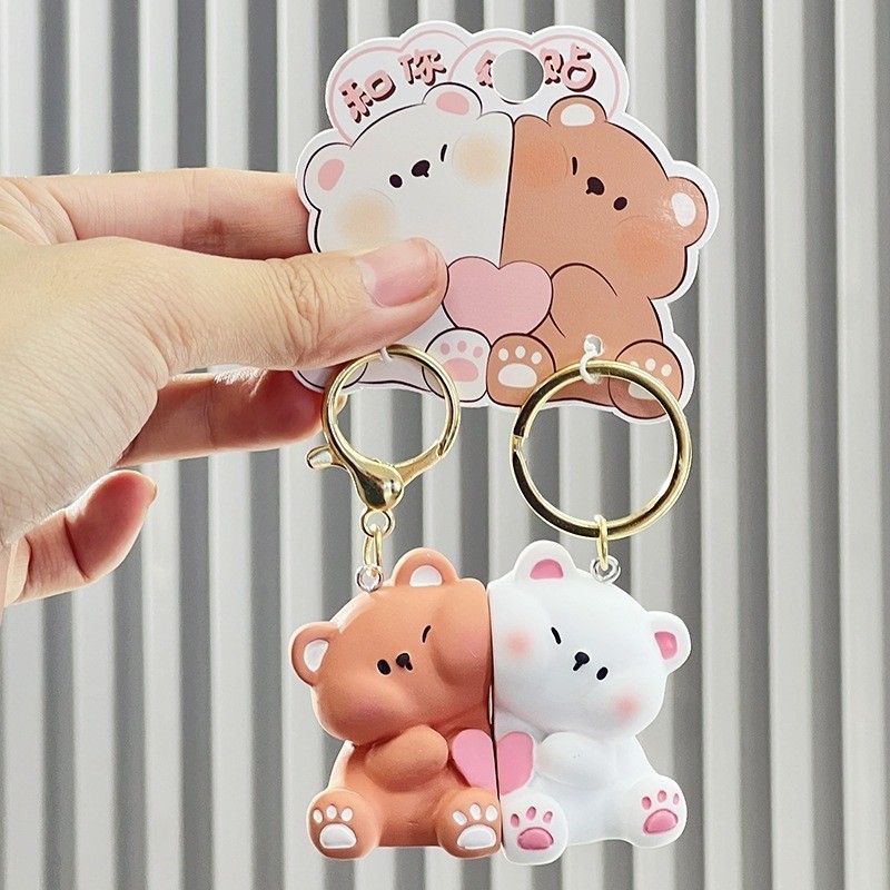 Kawaii Hug Pear Bear Magnetic Keychain Cute Cartoon Little Bear Lovers ...