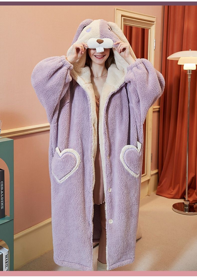 Long-eared Rabbit Outer Wear Fleece Lining Influencer Spring Loose ...