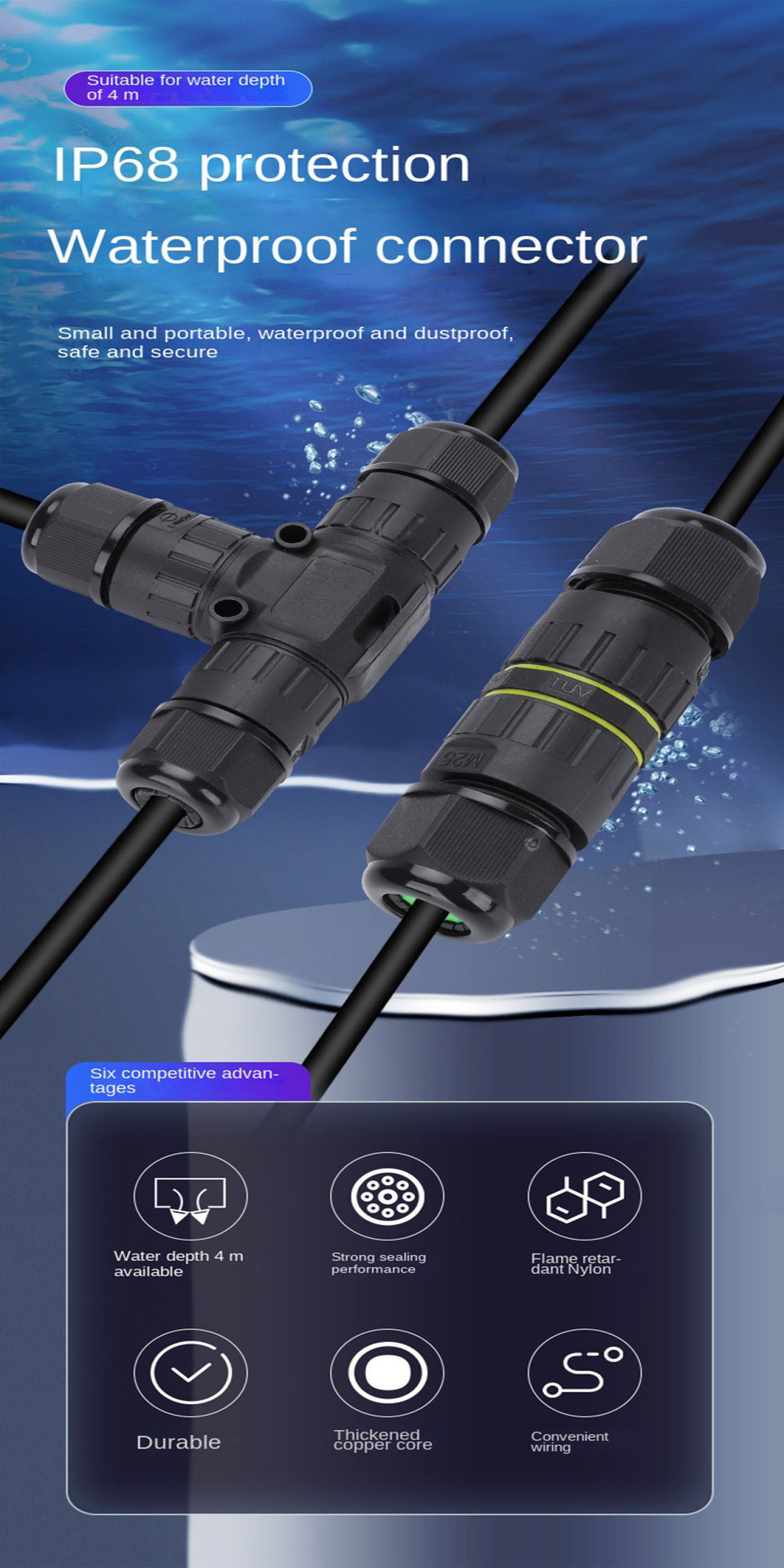 Waterproof Cable Connector IP68 Electrical Quick connecting terminal ...