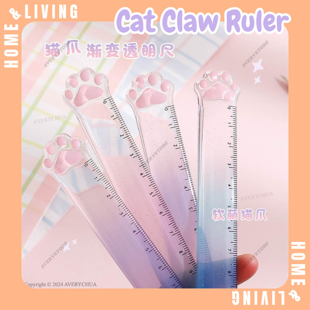 Cat Claw Ruler 15CM Gradient Colour Stationery School Student Ruler ...