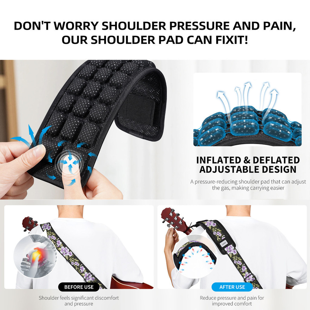 LEKATO Guitar Strap Shoulder Pad with Air Cushions Inflatable and ...
