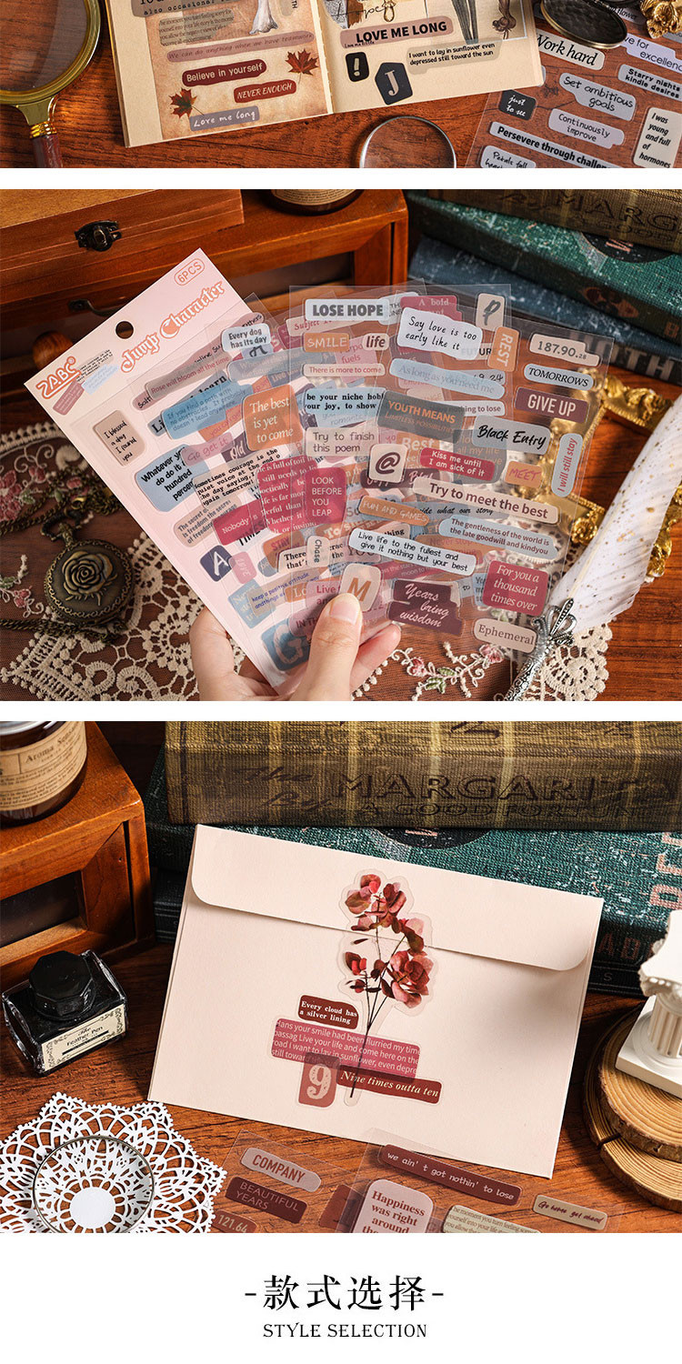 Journamm 6pcs/pack Vintage Letters PET Stickers DIY Scrapbooking ...