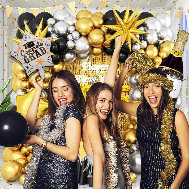 139pcs Graduation Black and Gold Balloon Garland Arch Kit Large PhD ...