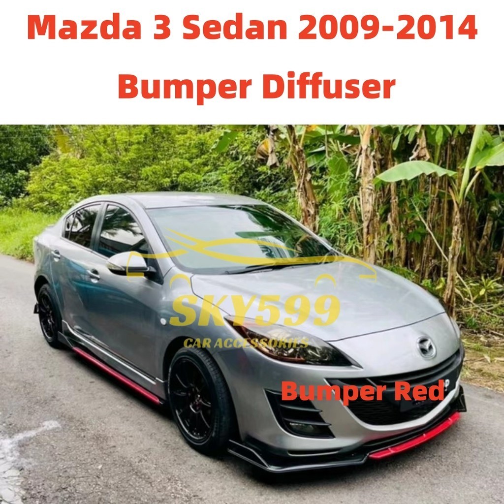 Front Bumper Lip Spoiler Gloss Black + Strut Rods For Mazda 3