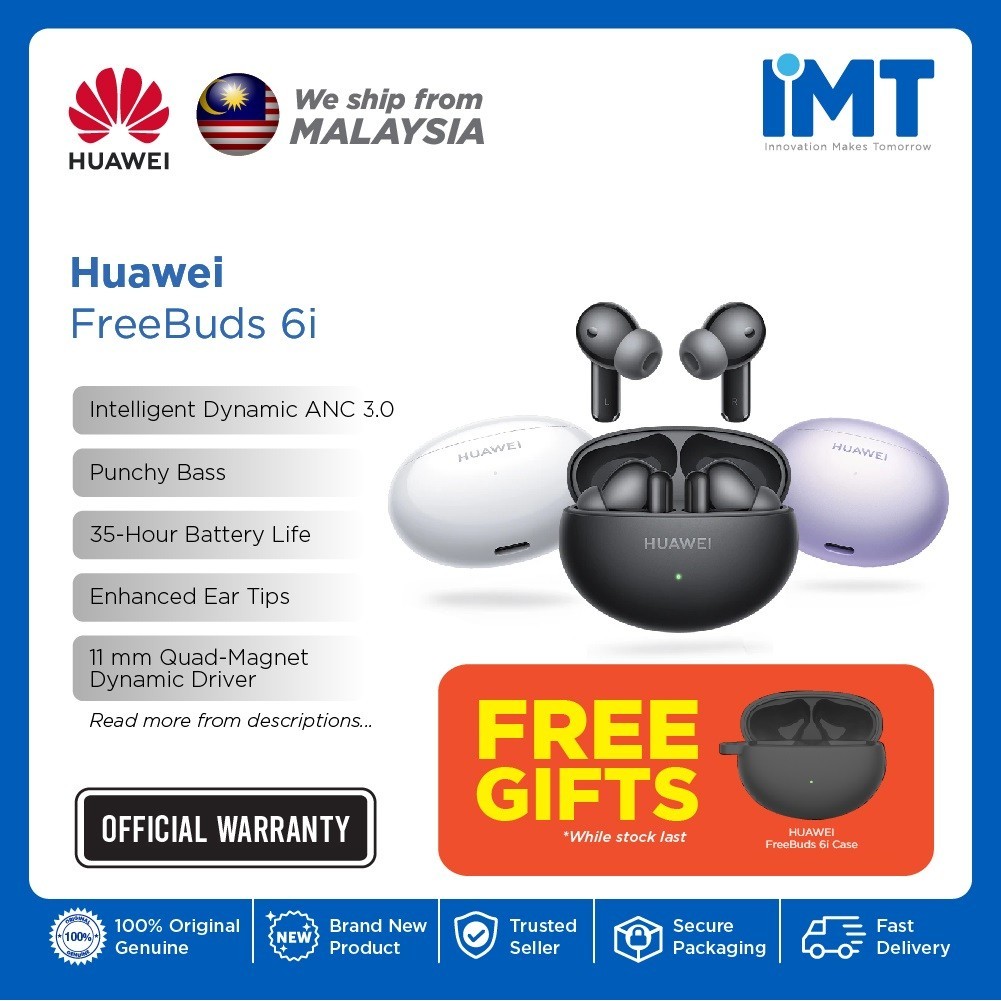 Huawei Freebuds 6i | Intelligent Dynamic ANC 3.0 | Punchy Bass | 35 ...