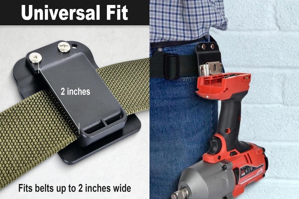 Stainless Steel Drill & Tool Belt Clip - Holder For Tape Measure, Hand Tools, Fits Belts Up To 2" Wide