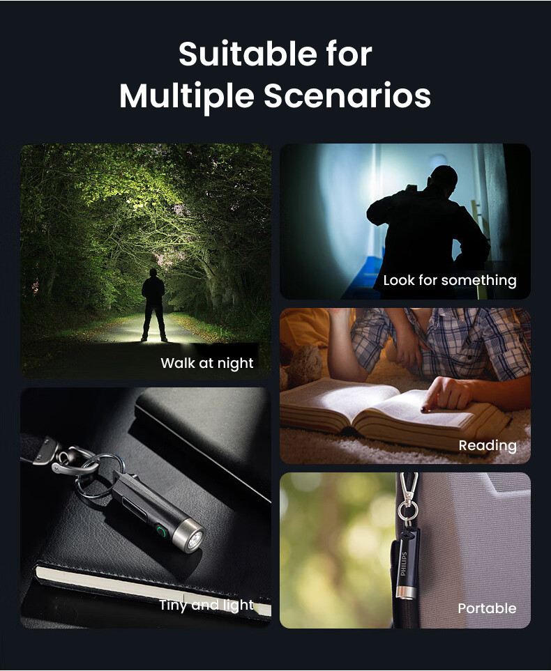 PHILIPS EDC Flashlight LED Rechargeable Mini EDC Keychain Flashlights ...