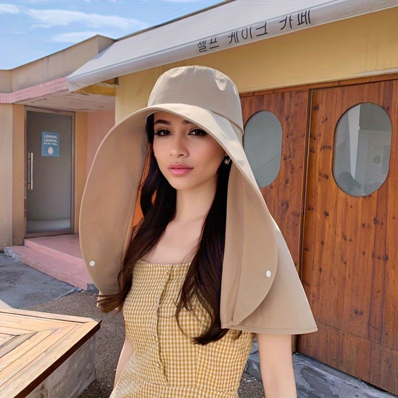Women'S Sun Protection Hat With Neck Cover Foldable Wide Brim Summer ...