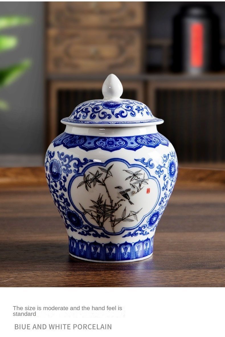 Ceramic Blue and White Tea Cans Temple Jar Retro Chinese Sealed Cans ...