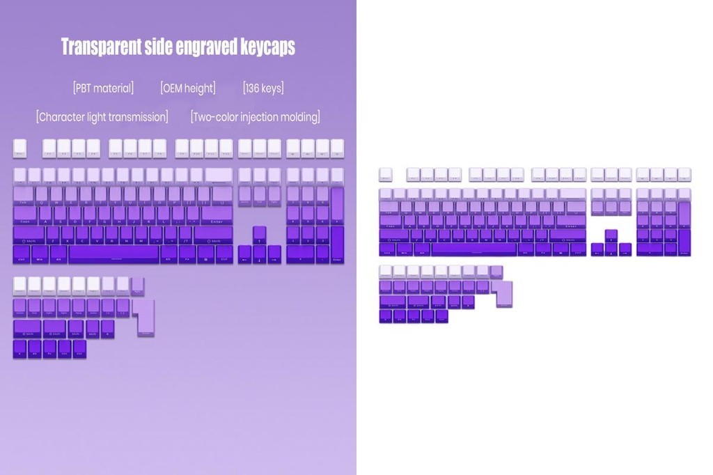 Keycaps Replacement Light-transmitting Keycaps 136 Keys Gradient Color 