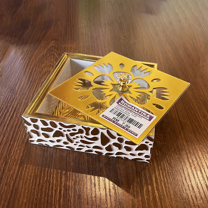 Romantika Glitter Box Square Rectangle Acrylic Covered Storage Box Gold ...