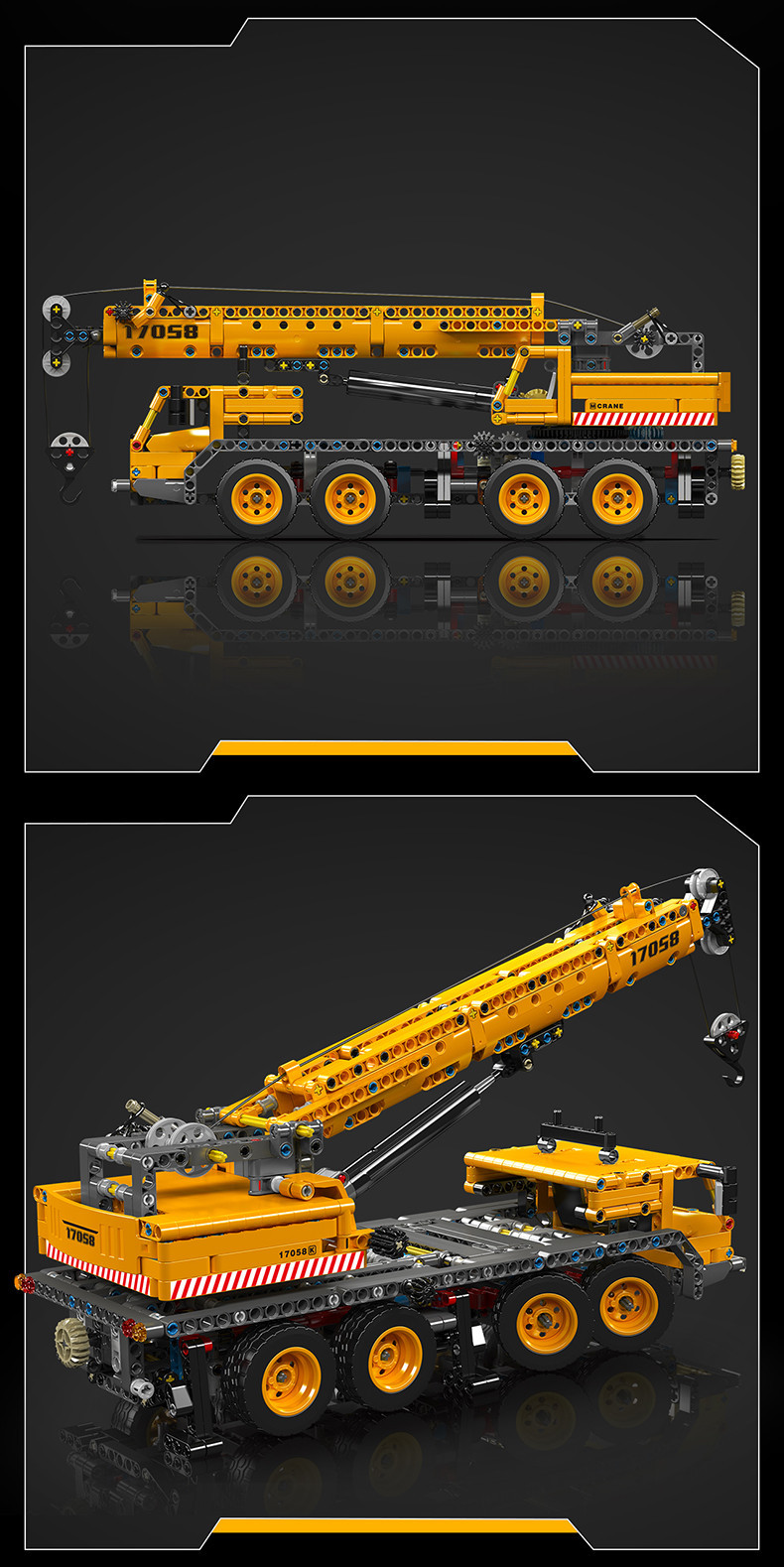 Mould King 17050 MOC Technology Modèle de Grue pneumatique pour Voiture – Un Ensemble de Construction de Grue télécommandée avec 4012 pièces et 9 Blocs de Serrage de Grue motorisés