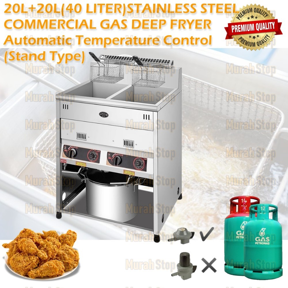 20L Dual Tank Commercial Gas Deep Fryer Machine Stand Type Automatic ...