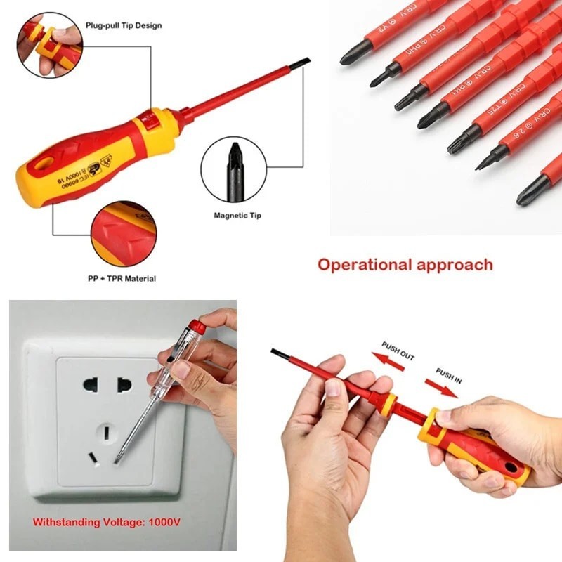 13PCS 1000V Changeable Insulated Screwdriver Set And Magnetic Slotted ...