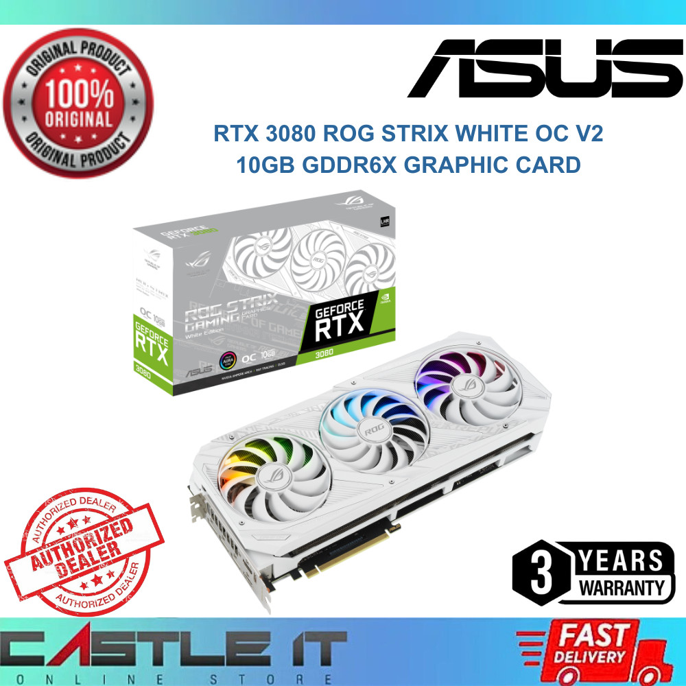 Asus RTX 3080 ROG STRIX WHITE OC V2 10GB GDDR6X Nvidia GeForce RTX3080 D6X  Graphic Card ROG-STRIX-RTX3080-O10G-WHITE-V2