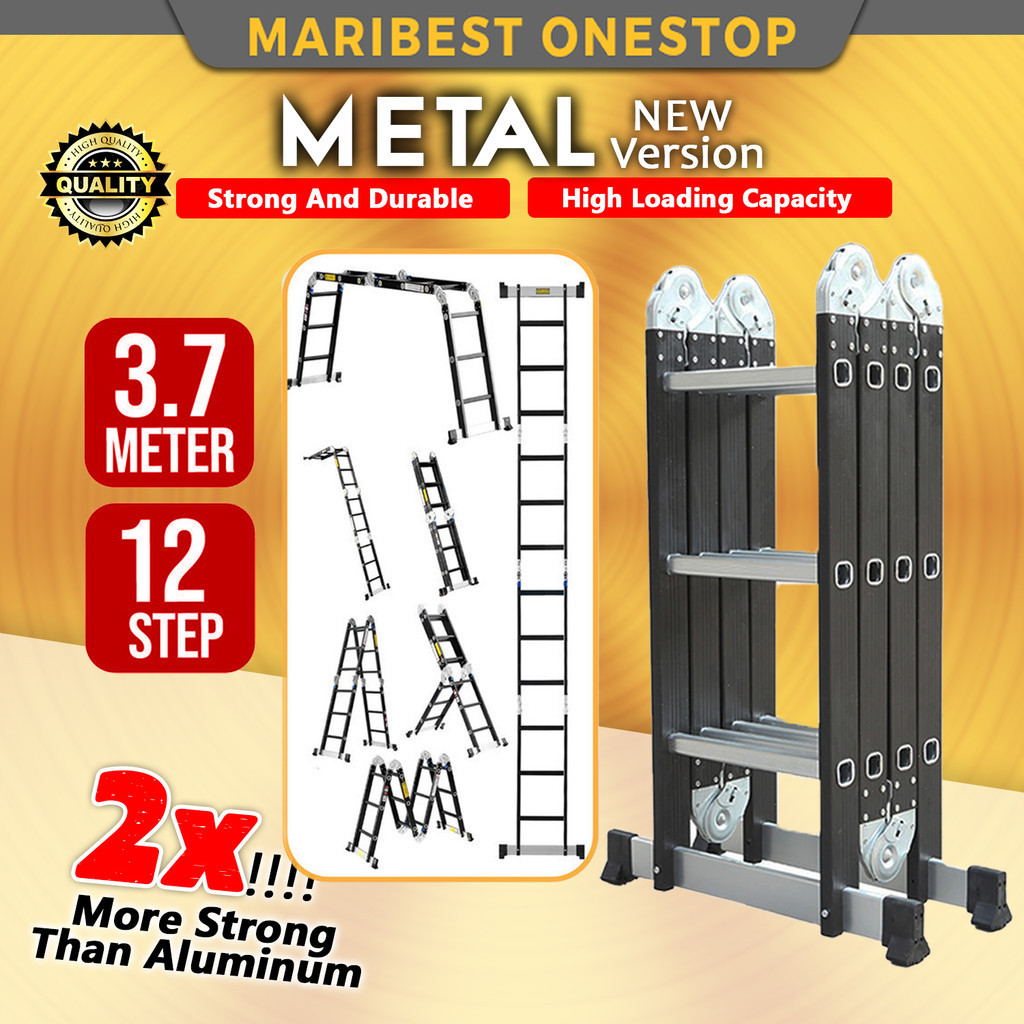 12 Step 3.7M Black Metal Multipurpose Ladder Folding ladder Tangga ...