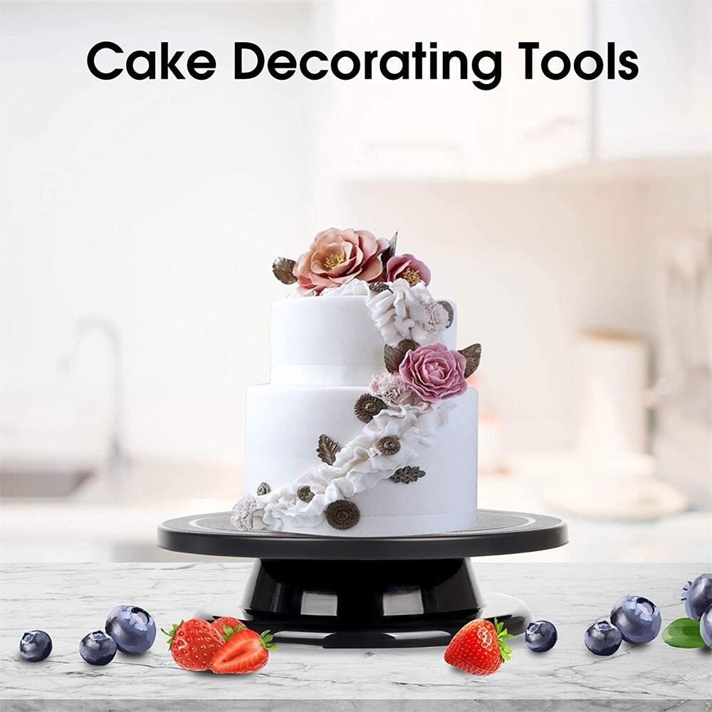 28cm Plastic Rotating Cake Decorating Stand Cake Icing Turntable Black ...