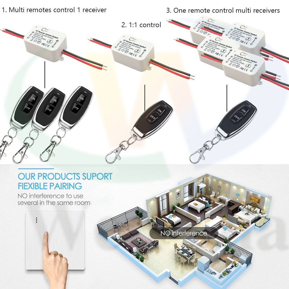 6V 12V 24V Wireless Remote Control Switch 433MHz Light Switch 10A Relay ...