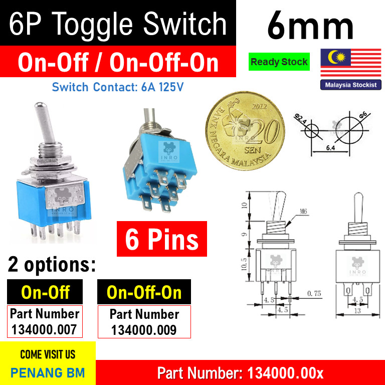 [6P] 6mm 6P Toggle Switch On Off On Off On Waterproof MTS-202 MTS-203 ...