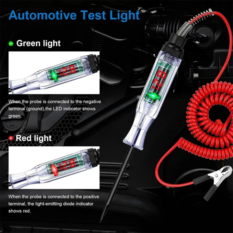 3V-24V Car Circuit Tester Truck Voltage LED Digital Display Long Probe ...