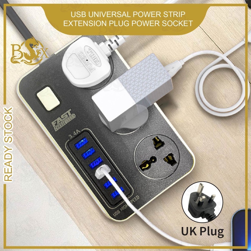 DRG 4 USB and 6 USB Port 3 Universal Power Strip Extension Plug Power ...