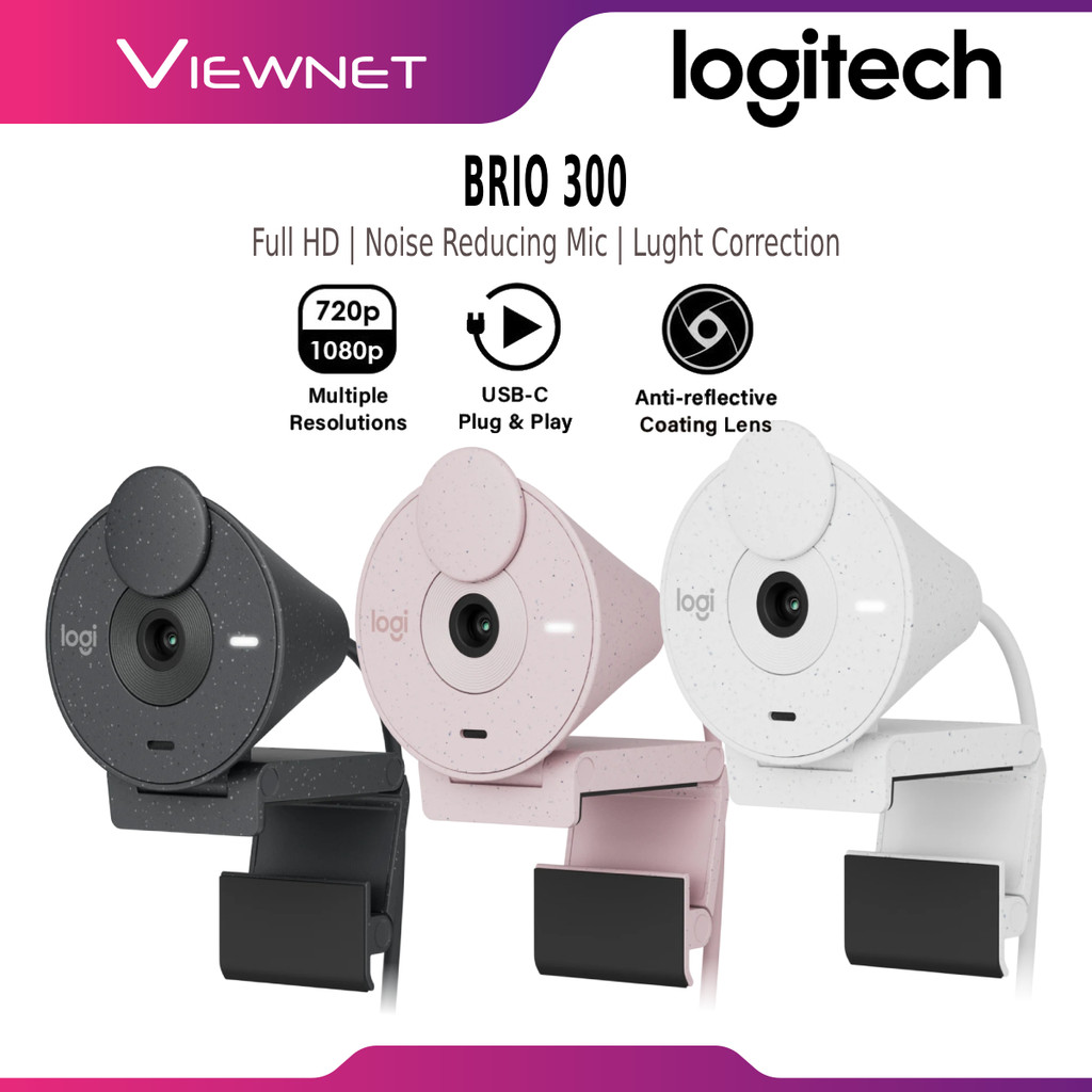 Logitech Brio 300 Full HD Webcam – 1080p, Ruisonderdrukkende Microfoon, Privacykap, USB-C, Gecertificeerd Voor Teams, Zoom En Meet – Grafiet