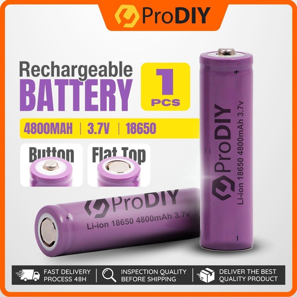 1PCS PRODIY 4800mAh Rechargeable Battery 18650 Lithium Ion 3.7V Flat ...